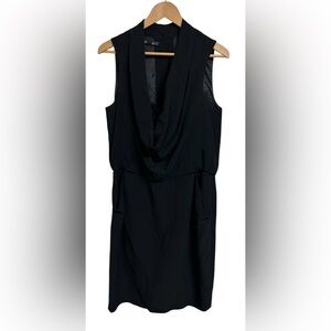 Lafayette 148 Cowl Neck in Black Crepe Button Back Blouson Sheath Dress Size 12